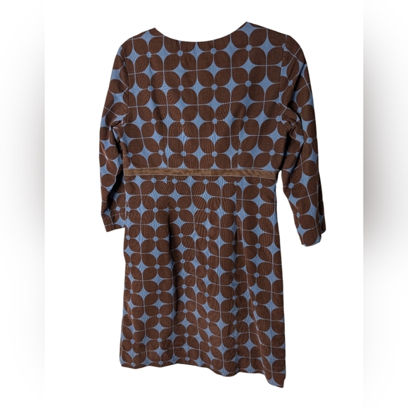 Boden Mini Mod Corduroy Dress Brown Blue sz 6 - Picture 2 of 6